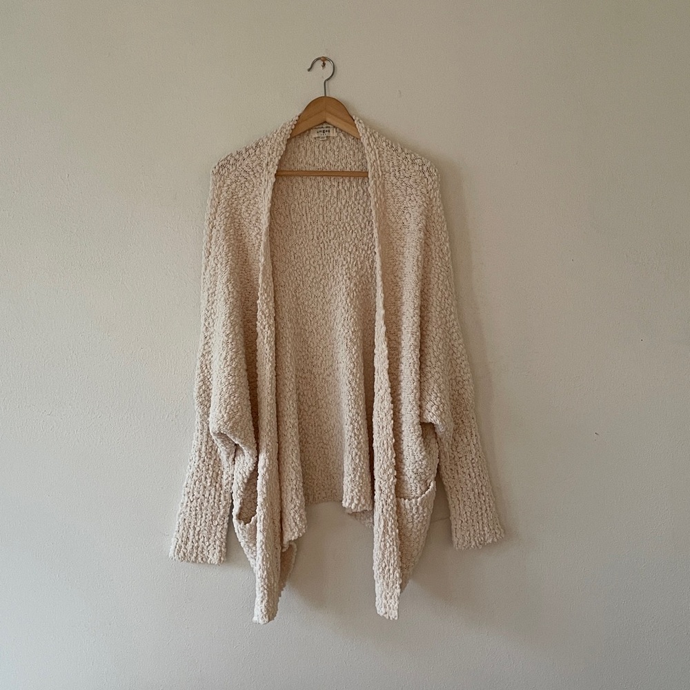 Umgee Oatmeal Textured Cardigan Open Front Sweater Coastal Beach